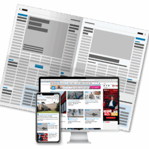 Collage der Marke Kölner Stadt-Anzeiger als gedruckte Zeitung, auf einem Computer-Monitor und einem Smartphone.