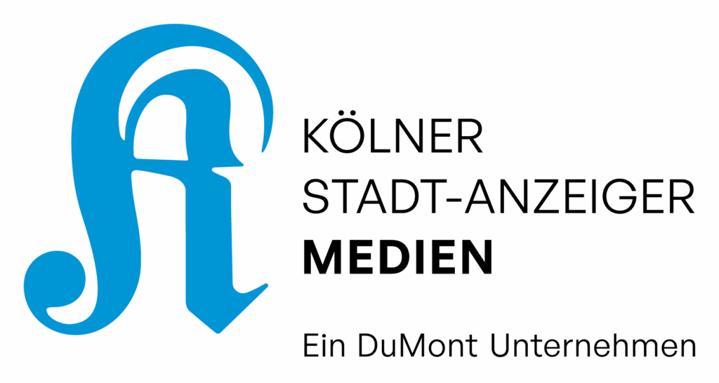 Logo von Kölner Stadt-Anzeiger Medien mit einem stilisierten blauen A und dem Untertitel Ein DuMont Unternehmen.