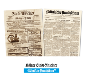 Historische Titelseiten des "Stadt-Anzeiger" von 1876 und der "Kölnischen Rundschau" von 1946 im Vergleich.